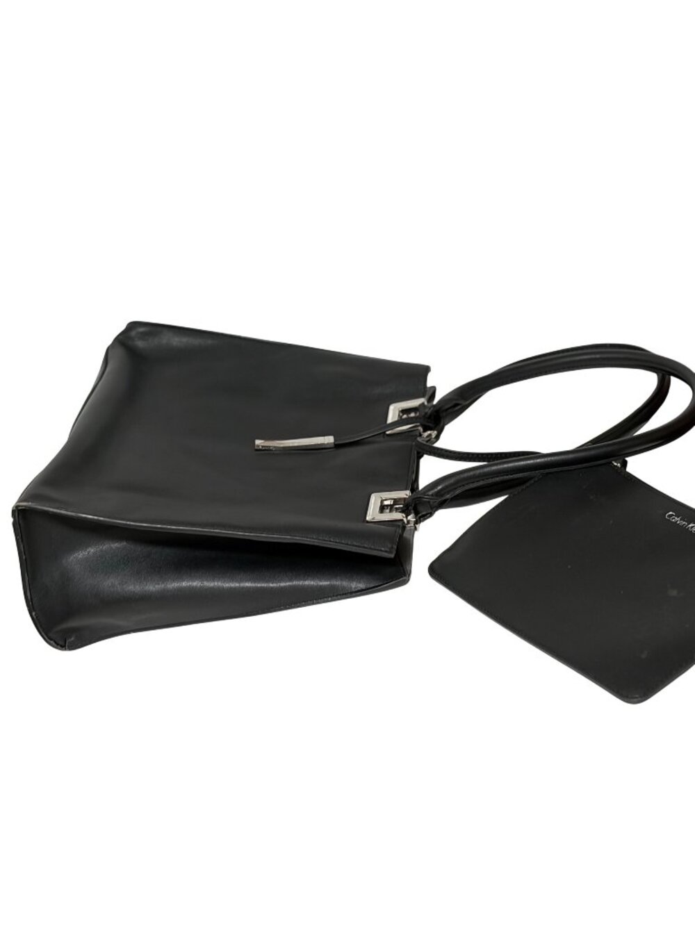 Calvin Klein Handbag Purse Black Leather Tote Bag Black Attached Black Bag Magne
